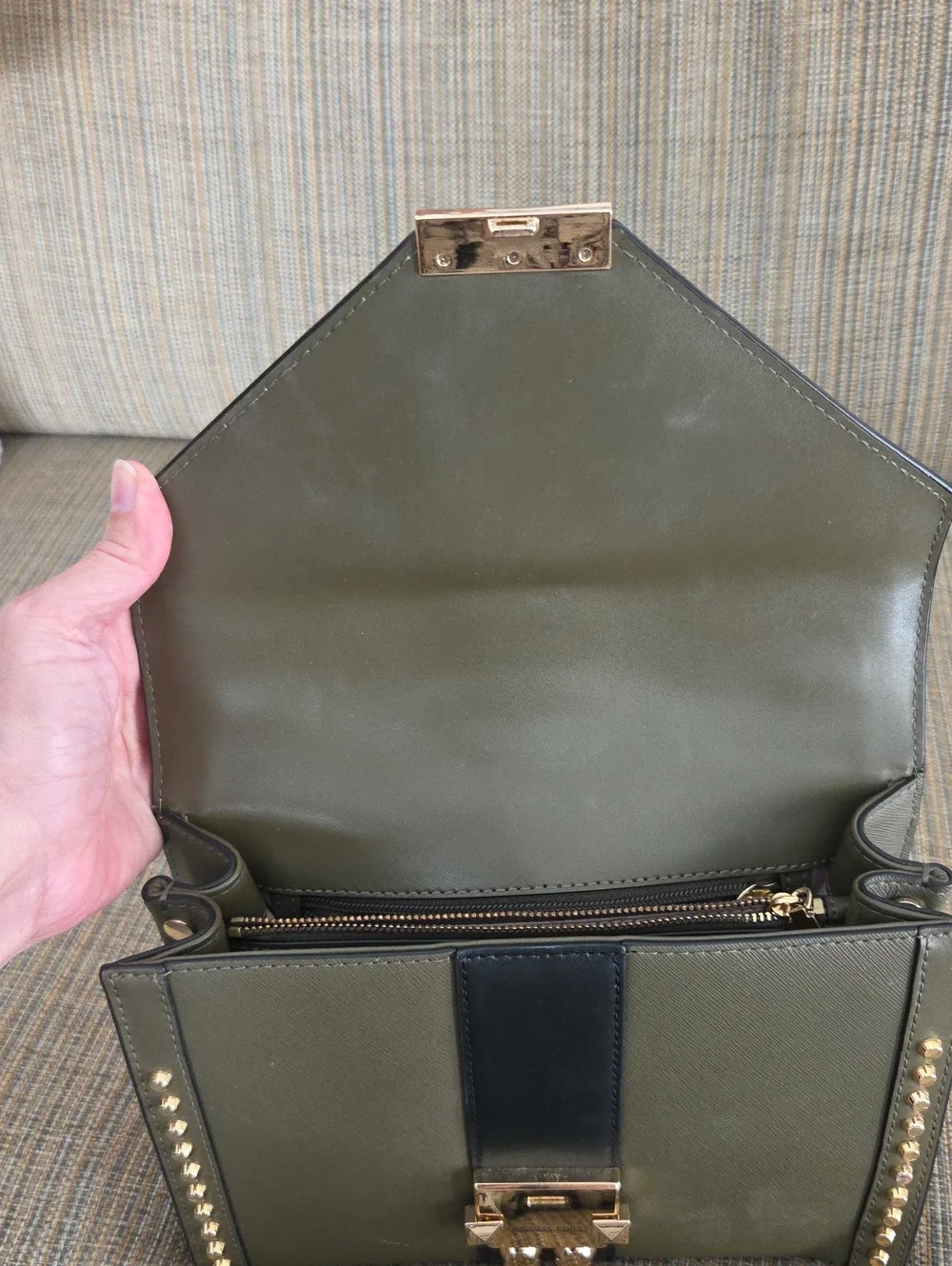 Michael Kors Whitney Olive White & Black Studded Chain Convertible Bag